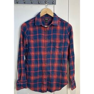 Roots Womens XS Blue Red Plaid Flannel Button Down Long Sleeve Shirt Pocket